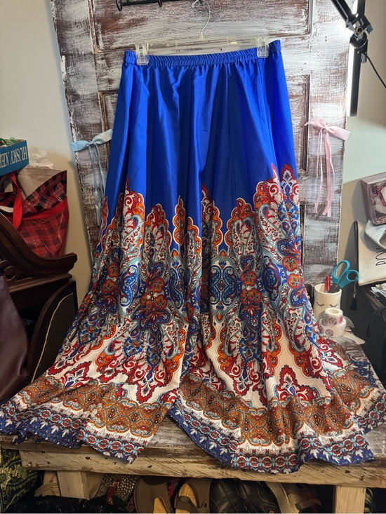Cupio Dresses & Skirts - Cupio Cobalt Blue Maxi Skirt with Multicolor Paisley Hem